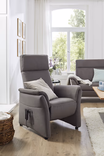 Relaxsessel Arima - Relaxfunktion (motorisch), Kopfteil verstellbar, Stoff, Dunkelbraun