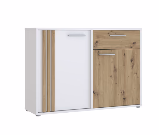 Kommode- Weiß, Eiche Dekor