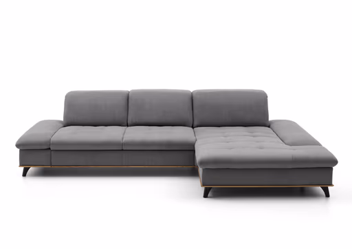 Ecksofa - 2-Sitzer mit Longchair rechts, Sitztiefe verstellbar, Stoff, Dunkelgrau