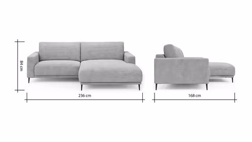 Ecksofa Solero - 1,5-Sitzer mit Longchair rechts, Stoff, Sand