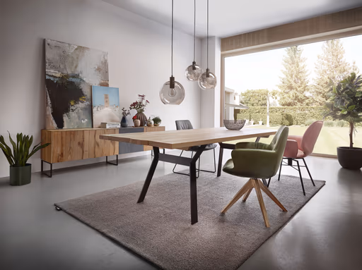 Armlehnstuhl Pegara - Leder, Moos, Beine, Eiche massiv