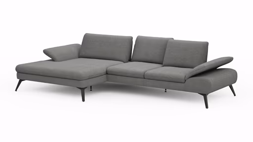 Ecksofa Collina - Longchair links, 2,5-Sitzer inkl. Sitztiefen- u. Armlehehnenverstellung, Stoff, Dunkelgrau