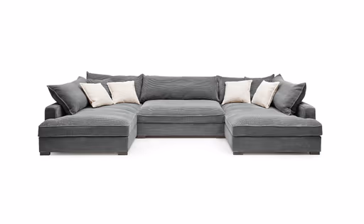 Wohnlandschaft - Longchair links, 2-Sitzer, Ecke rechts, Stoff, Grau