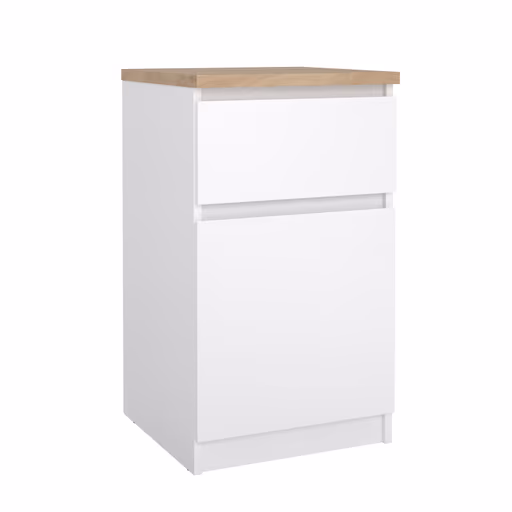 Nachtkonsole- B ca. 40 cm, Weiß, Hochglanz, Eiche Dekor