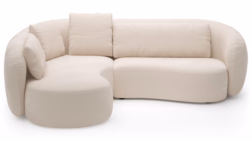 Ecksofa Karasu - Ottomane links mit 3-Sitzer rechts, Stoff, Creme
