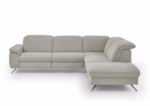 Ecksofa - 3-Sitzer mit Ecke rechts, Kopfteil verstellbar, Stoff, Natur