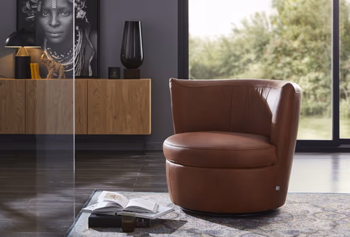 Sessel Cativa - drehbar, Leder, Cognac