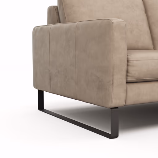 Sofa Enna - 2,5-Sitzer, Armlehne A, Leder, Taupe, Kufe, Schwarz