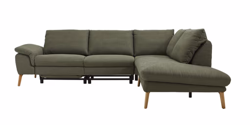Ecksofa Gotera - 1,5-Sitzer med. + 1,5-Sitzer med. links mit Ecke und Abschlussteil rechts inkl. Rückenlehne verstellbar, Stoff, Olivgrün