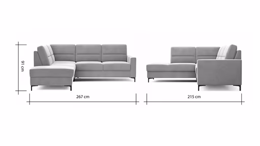 Ecksofa Merlos H. - Ecke links mit 2,5-Sitzer rechts, Stoff, Grau
