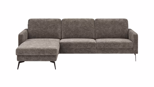 Ecksofa Enna - Longchair Links mit 3-Sitzer, Armlehne A, Stoff, Graubraun
