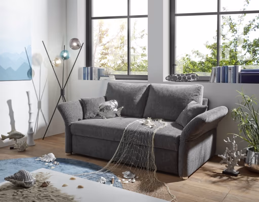 Sofa JORDEN - 2,5-Sitzer, inkl. Schlaffunktion, verstellbare Armlehnen, Stoff, Dunkelgrau