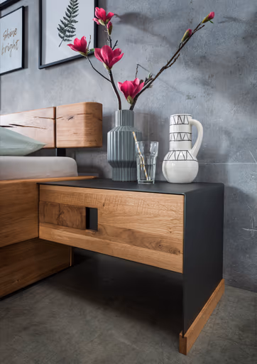 Nachtkonsole Baltimore - Rechts, Wildeiche massiv, Metall