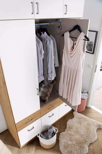 Drehtürenschrank ROYAN- B ca. 136 cm, Eiche Dekor, Weiß