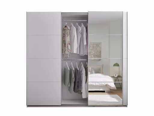 Schwebetürenschrank- B ca. 215 cm, Weiß, Spiegel