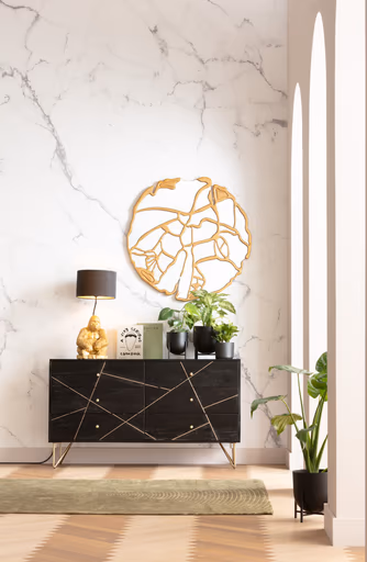 Sideboard- Massivholz, Mango, Schwarz, Lackiert