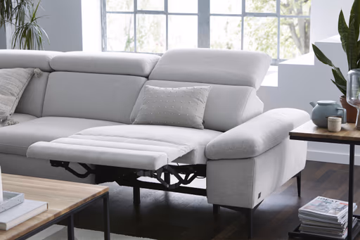 Ecksofa Felipa - Ecke links mit 2,5-Sitzer inkl. Armlehne verstellbar und Rückenlehne/Sitztiefe verstellbar (motorisch), Stoff, Natur