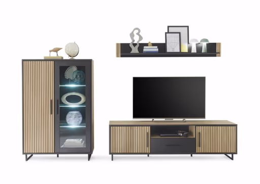 TV-Board- Eiche Dekor, Schwarz