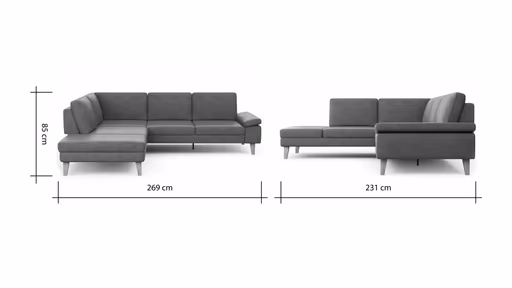 Ecksofa Houston - 1-Sitzer mit Abschlussteil links, Eckelement und 2,5-Sitzer rechts, inkl. Sitztiefenverstellung und Armlehne klappbar, Leder, Dunkelbraun