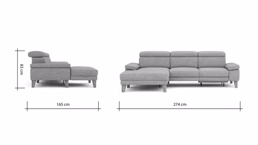 Ecksofa Hudson - Longchair links mit 2,5-Sitzer, inkl. Kopfteil/Armlehne verstellbar und Relaxfunktion (motorisch), Stoff, Kupfer