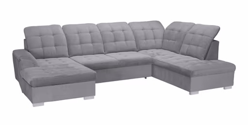 Wohnlandschaft - Longchair links, 1,5-Sitzer, Ecke rechts inkl. Schlaffunktion und Bettkasten, verstellbare Kopfstützen, Stoff, Grau