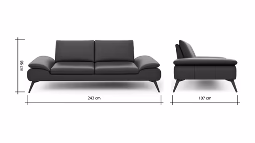 Sofa Collina - 3-Sitzer, Leder, Schwarz