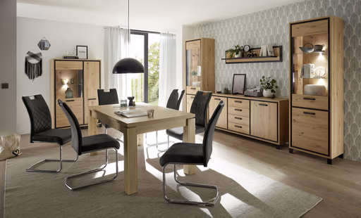 Vitrine FARIDA - mit Beleuchtung, Eiche Dekor, Schwarz