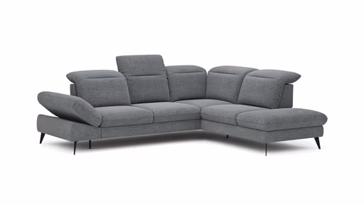 Ecksofa Alegria - 2,5-Sitzer mit Ecke rechts inkl. Kopfteil/ Armlehne/ Sitztiefe verstellbar, Stoff, Graublau