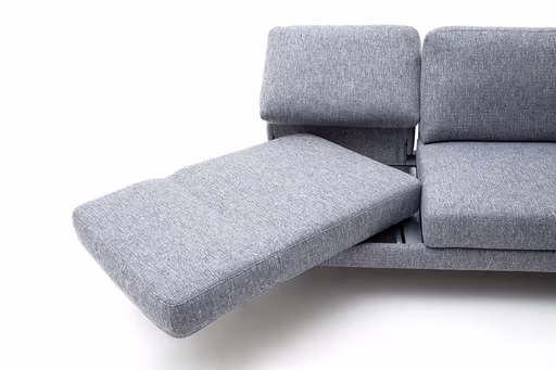 Ecksofa - 2-Sitzer mit Ecke rechts, Rückenlehne/Armlehne verstellbar (manuell), Drehsitz (manuell), Flachgewebe, Graublau