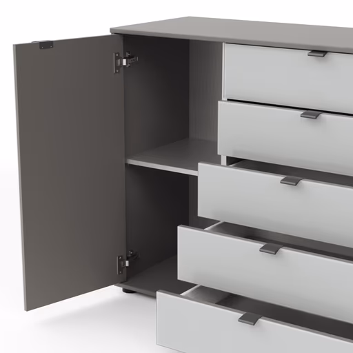 Kommode Marbella - Lack, Grau, Glas, Weiß