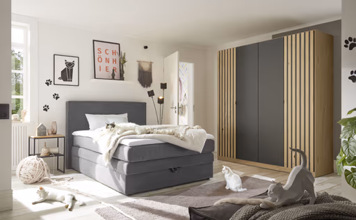 Boxspringbett JANETT- Liegefläche ca. 140x200 cm, Stoff, Grau