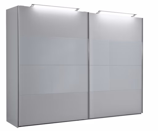 Schwebetürenschrank 2-türig EM Collect - mit Beleuchtung, B. ca. 300 cm, seidengrau