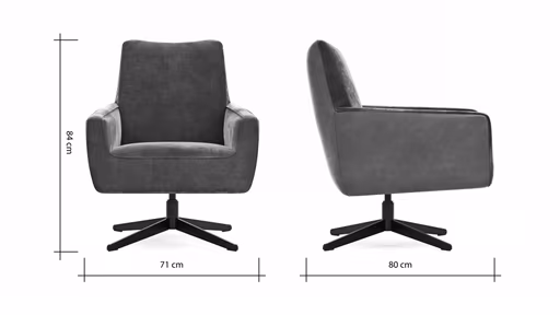 Drehsessel Matina - Größe M, Leder&Stoff, Dunkelbraun, Mauve