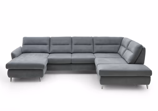 Wohnlandschaft - Longchair links mit 2,5-Sitzer und Ecke rechts, inkl. Sitztiefe verstellbar, Stoff Grau