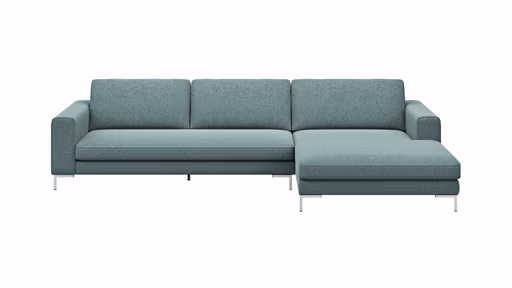 Ecksofa Solano - 2,5-Sitzer mit Longchair Rechts, Boucle, Seablue