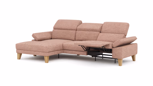 Ecksofa Hudson - Longchair links mit 2,5-Sitzer, inkl. Kopfteil/Armlehne verstellbar und Relaxfunktion (motorisch), Stoff, Kupfer