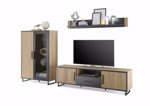 TV-Board- Eiche Dekor, Schwarz