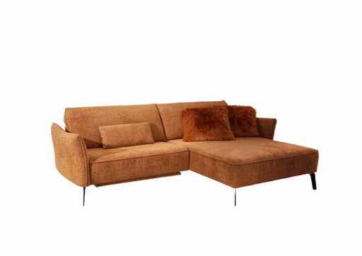 Ecksofa - 1-Sitzer mit Longchair rechts, Kopfteil verstellbar, Stoff, Curry