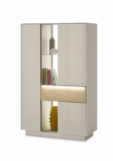 Highboard - mit Beleuchtung, B ca. 96 cm, Kaschmir, Eiche massiv