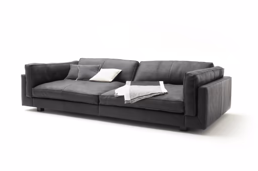 Sofa Aprino 3 - 4-Sitzer XXL, Dickleder, schwarz, Armlehne Kissen