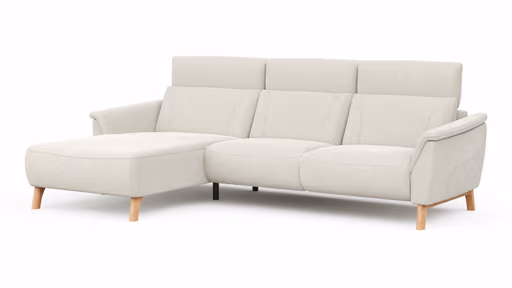 Ecksofa Nevin - Longchair links mit 2-Sitzer rechts, inkl. Kopfpolsterverstellung, Stoff, Weiß