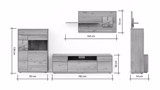 Wohnwand Amora - Wildeiche massiv bianco