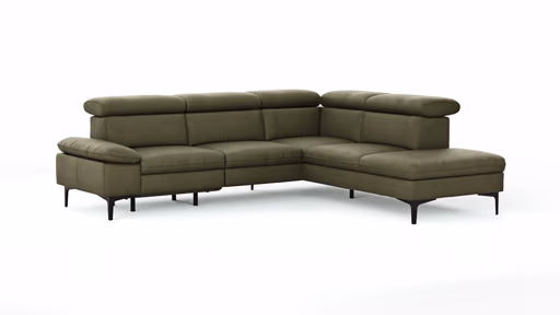 Ecksofa Felipa - 2,5-Sitzer mit Ecke rechts inkl. Armlehne verstellbar und Rückenlehne/Sitztiefe verstellbar (motorisch), Leder, Olive