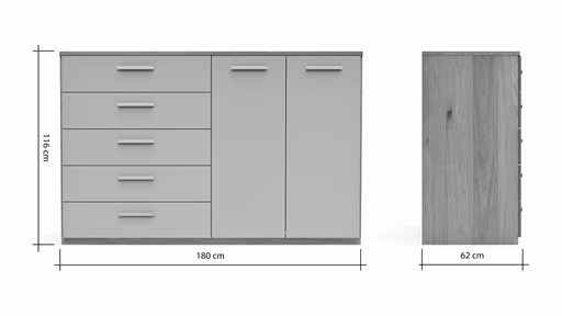 Kommode Viana - Balkeneiche furniert, Weiß