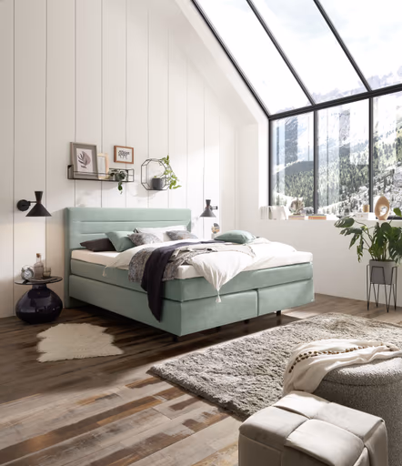 Boxspringbett EM Mirano - mit Matratze, Topper, Liegefläche ca. 180x200 cm, Stoff, Grün