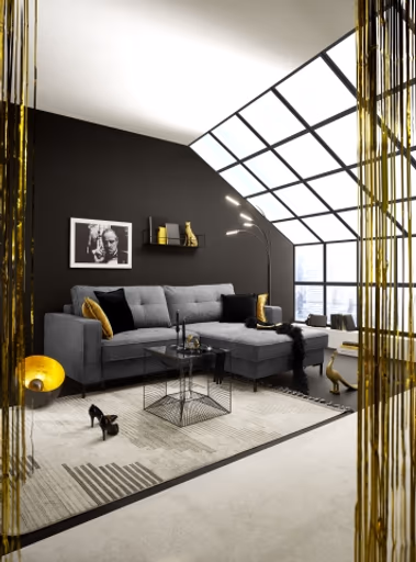 Bodenleuchte- DH ca. 50x50 cm, Stahl vernickelt, Schwarz, Gold