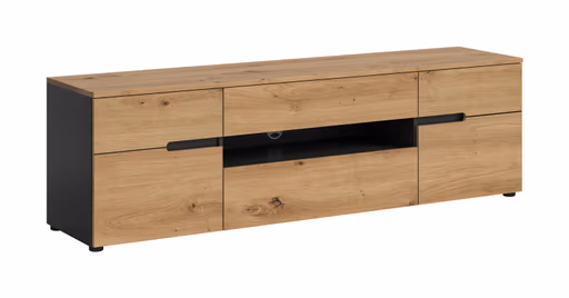 Lowboard - B ca. 184 cm, Basalt grau, Artisan Eiche Nachbildung