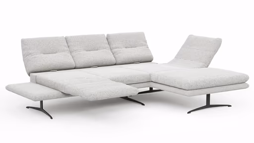 Ecksofa Lucero 2.0 - 2-Sitzer mit Longchair rechts inkl. Sitztiefenverstellung, Drehsitz und Sitztiefe verstellbar, Stoff, Offwhite
