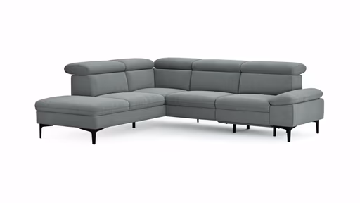 Ecksofa Felipa - Ecke links mit 2,5-Sitzer inkl. Armlehne verstellbar und Rückenlehne/Sitztiefe verstellbar (motorisch), Stoff, Grau