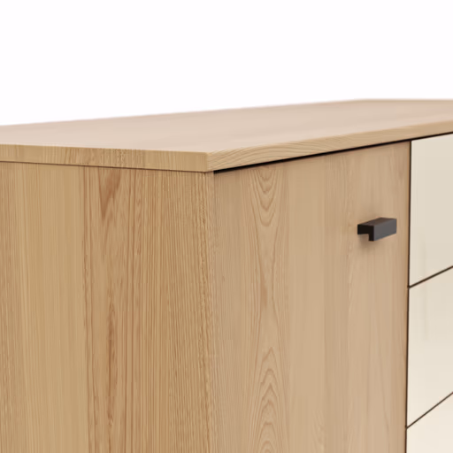 Kommode Lenoso - Eiche massiv, Glas Champagner